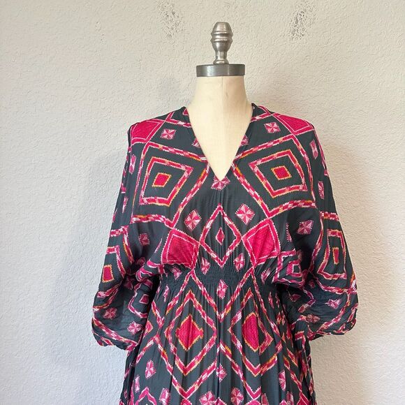 ANTHROPOLOGIE RUJUTA SHETH Marie Cinched Caftan in Black Red Diamond Print - Picture 3 of 15